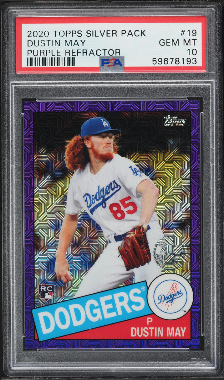 2020 Topps Silver Pack '85 Chrome Promo Purple Refractor Dustin May ROOKIE /75 #19 PSA 10 GEM