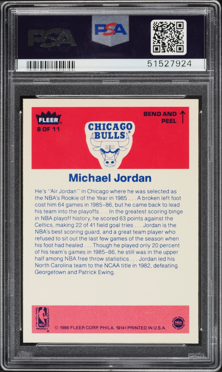 1986 Fleer Sticker Michael Jordan ROOKIE #8 PSA 9 MINT