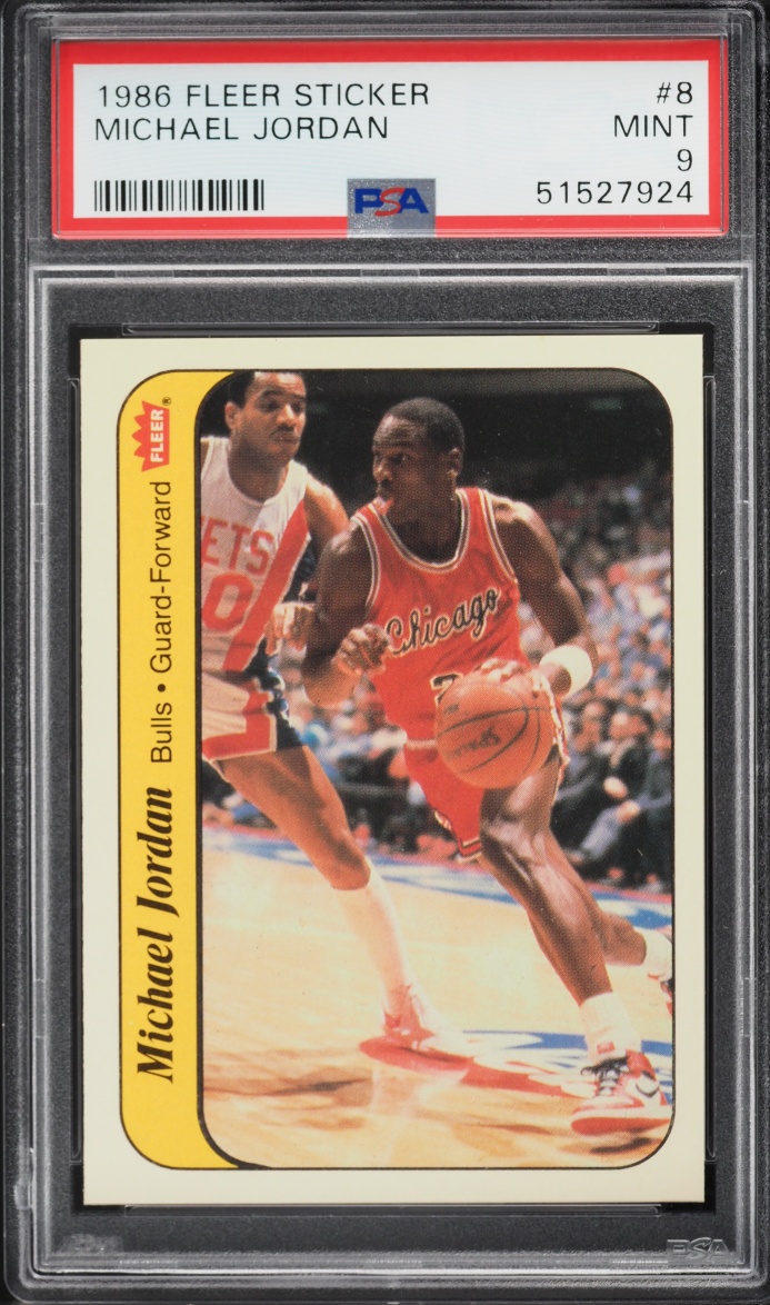 1986 Fleer Sticker Michael Jordan ROOKIE #8 PSA 9 MINT