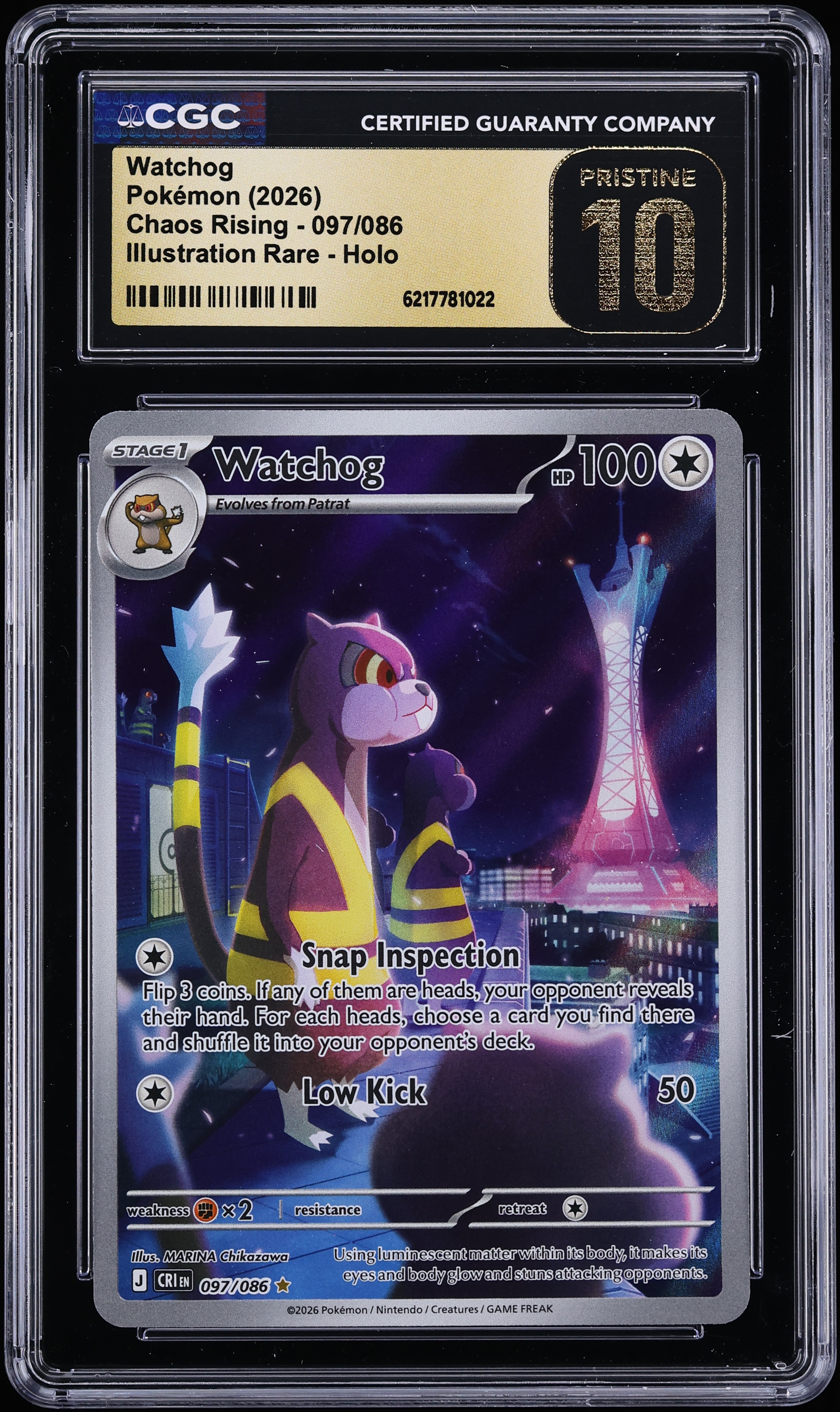2026 Pokemon Mega Evolution Chaos Rising IR Watchog #97 CGC 10 PRISTINE