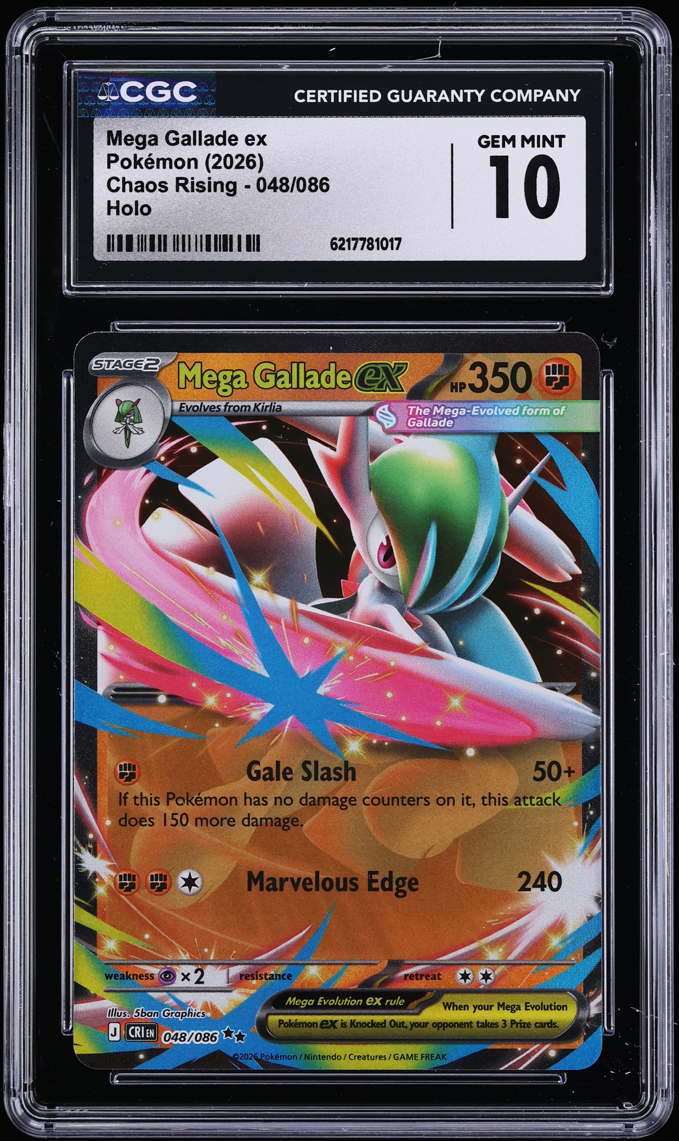 2026 Pokemon Mega Evolution Chaos Rising Holo Mega Gallade EX #48 CGC 10 GEM MINT