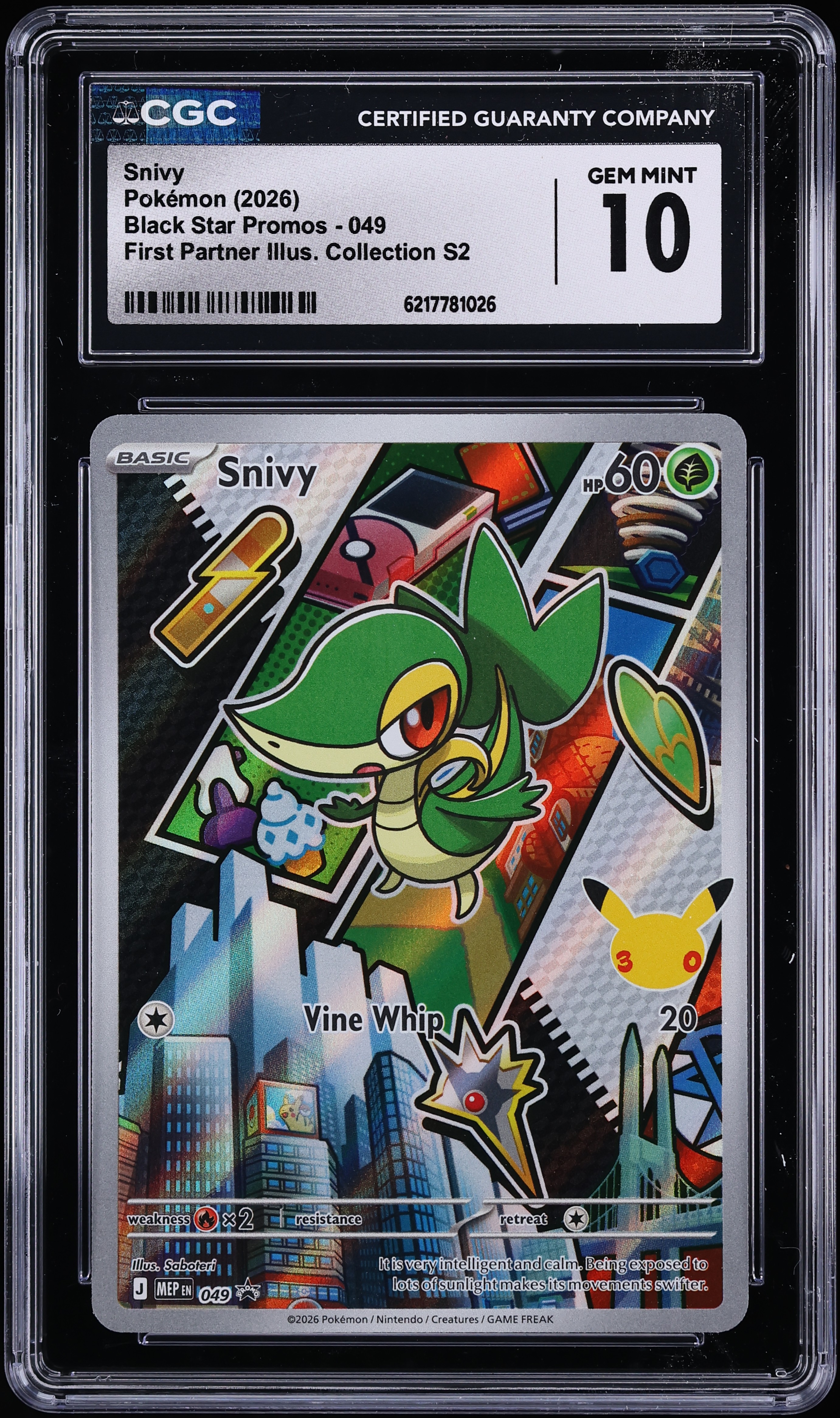 2026 Pokemon Mega Evolution Promo First Partner Illustration Coll. S2 Full Art Snivy #49 CGC 10