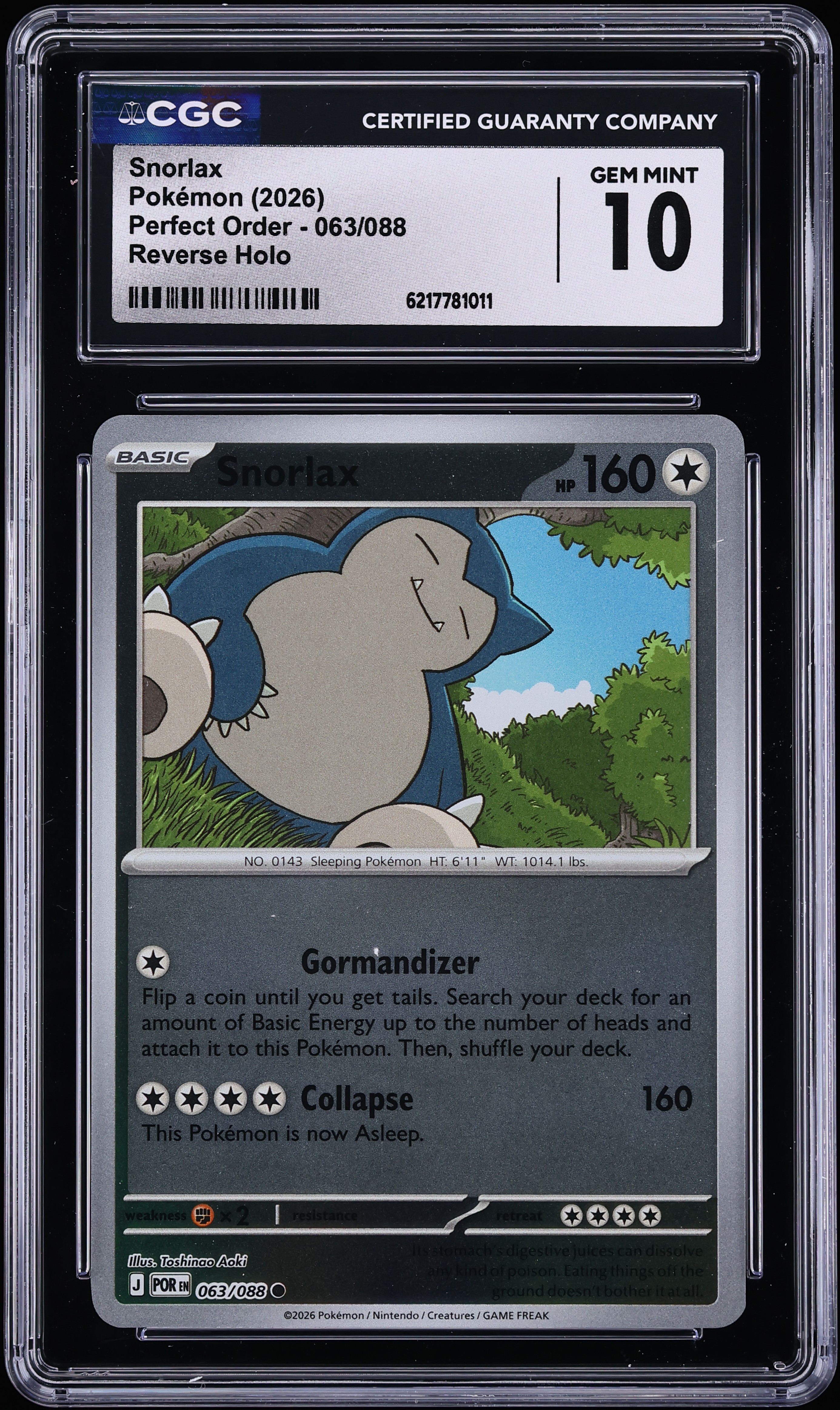 2026 Pokemon Mega Evolution Perfect Order Reverse Holo Snorlax #63 CGC 10 GEM MINT