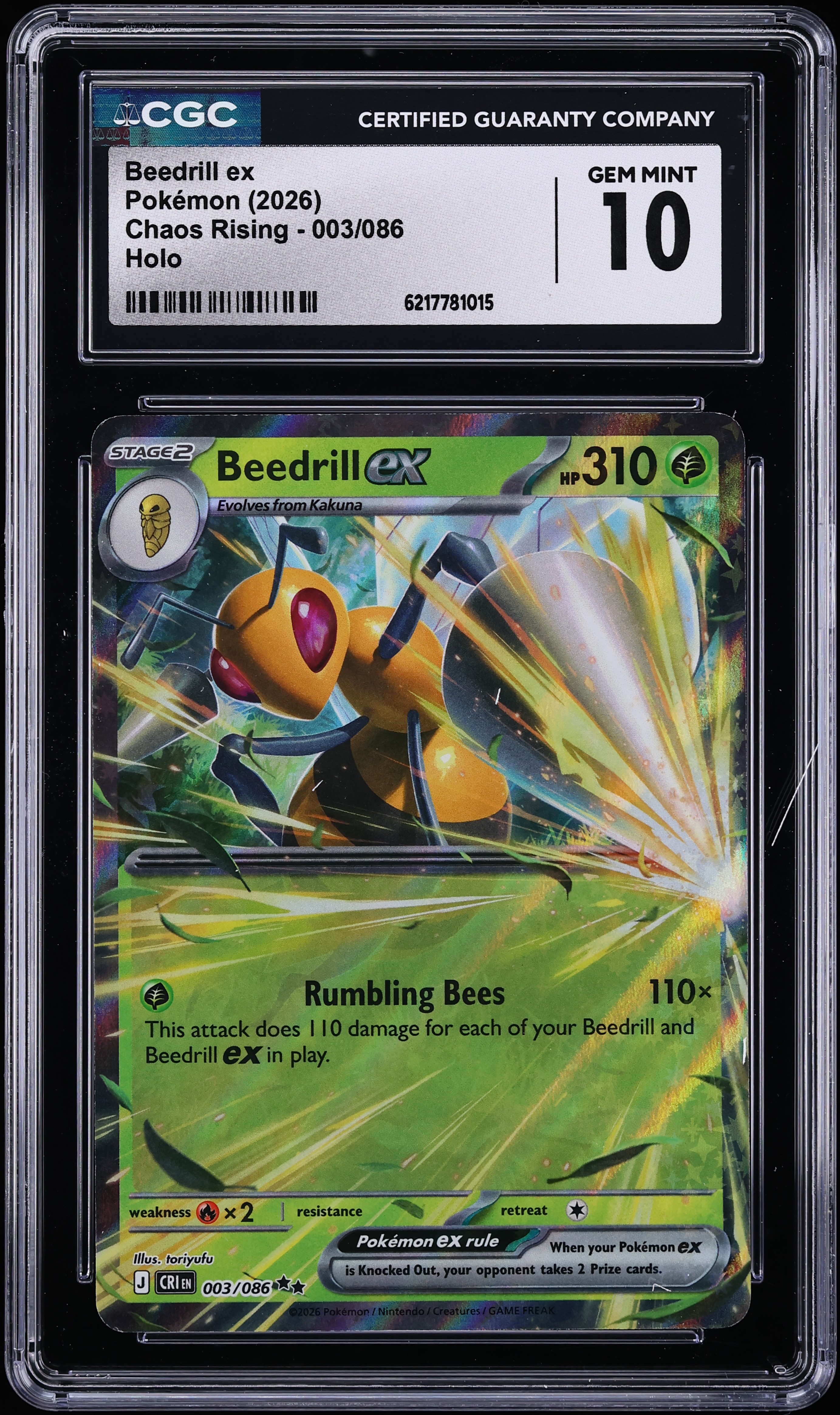 2026 Pokemon Mega Evolution Chaos Rising Holo Beedrill EX #3 CGC 10 GEM MINT