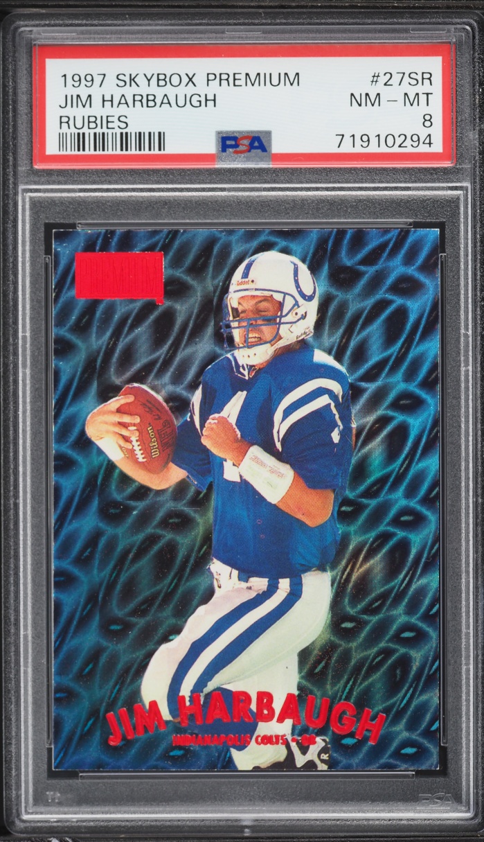 1997 Skybox Premium Rubies Jim Harbaugh /50 #27SR PSA 8 NM-MT - Photo 1