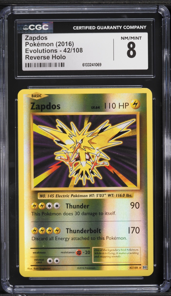 2016 Pokemon XY Evolutions Reverse Holo Zapdos #42 CGC 8 NM-MT