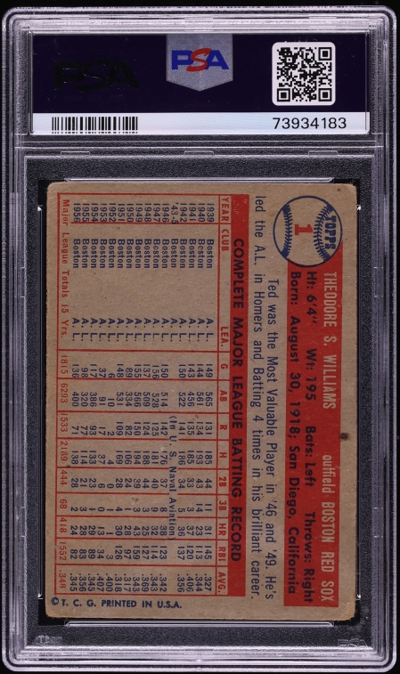 1957 Topps Ted Williams #1 PSA 2 GD