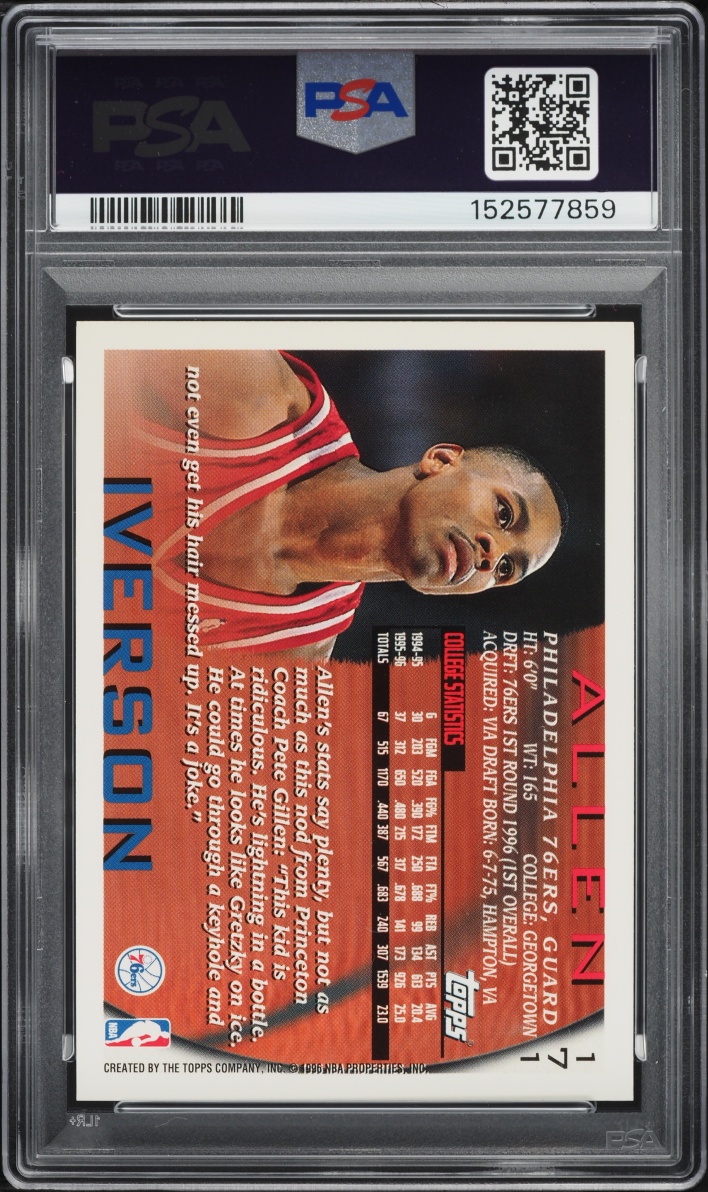 1996 Topps Basketball Allen Iverson ROOKIE #171 PSA 9 MINT