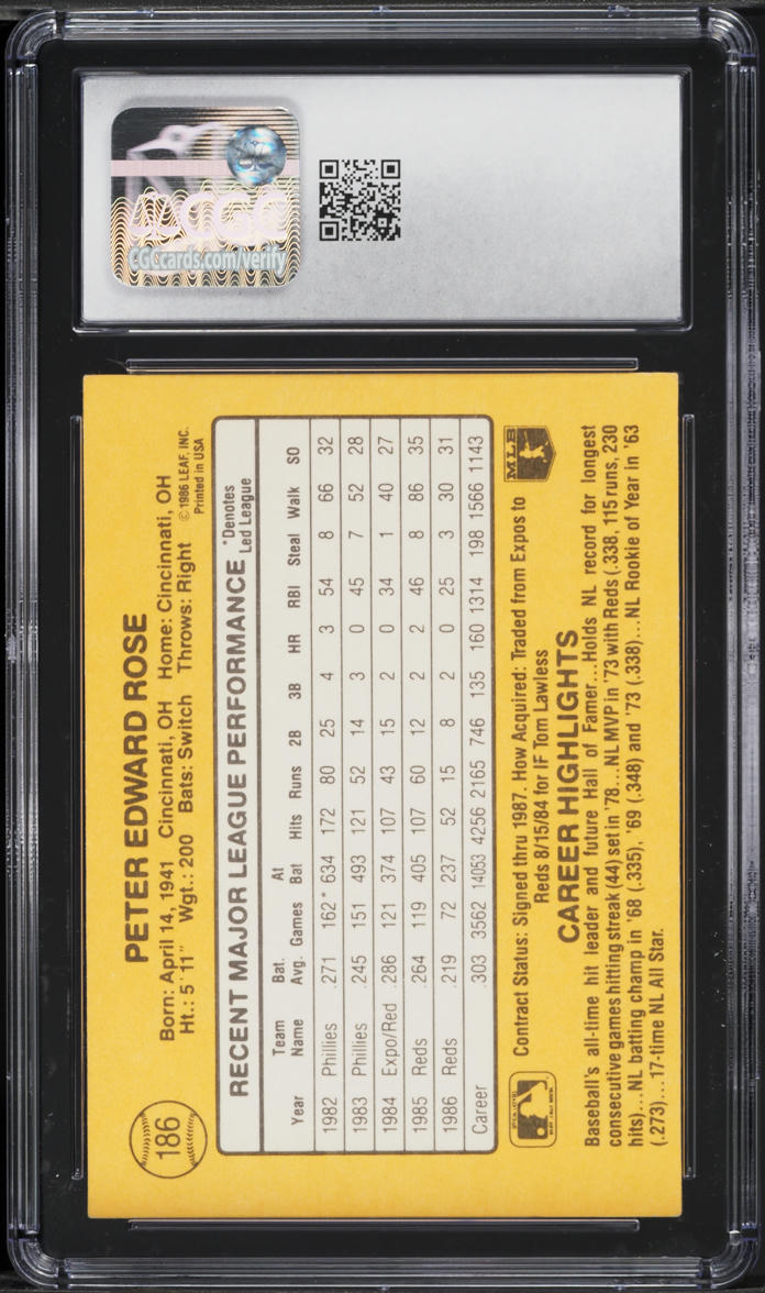 1987 Donruss Pete Rose #186 CGC 7 NRMT
