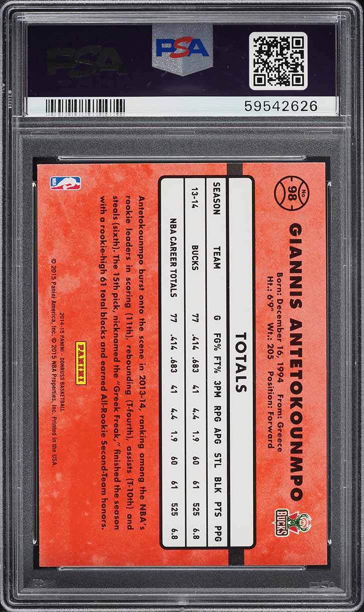 2014 Donruss Basketball Giannis Antetokounmpo #98 PSA 9 MINT
