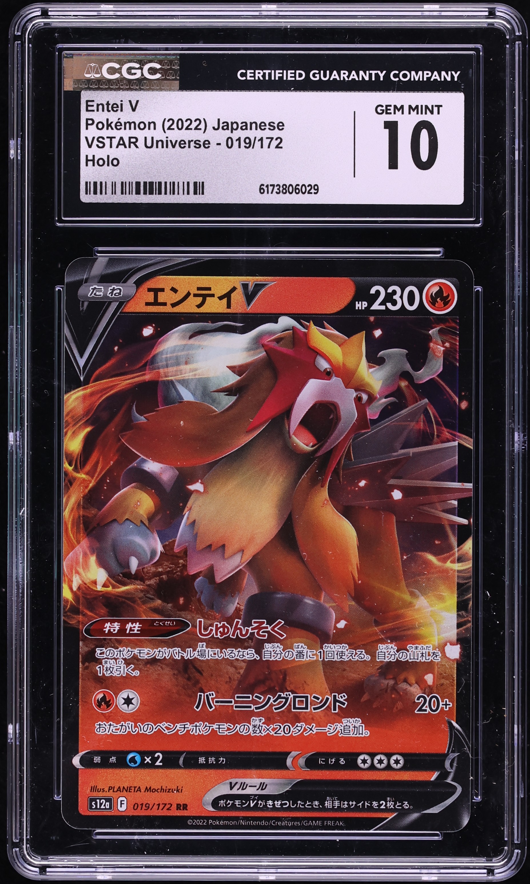 2022 Pokemon Japanese Sword & Shield VSTAR Universe Holo Entei V #19 CGC 10 GEM MINT