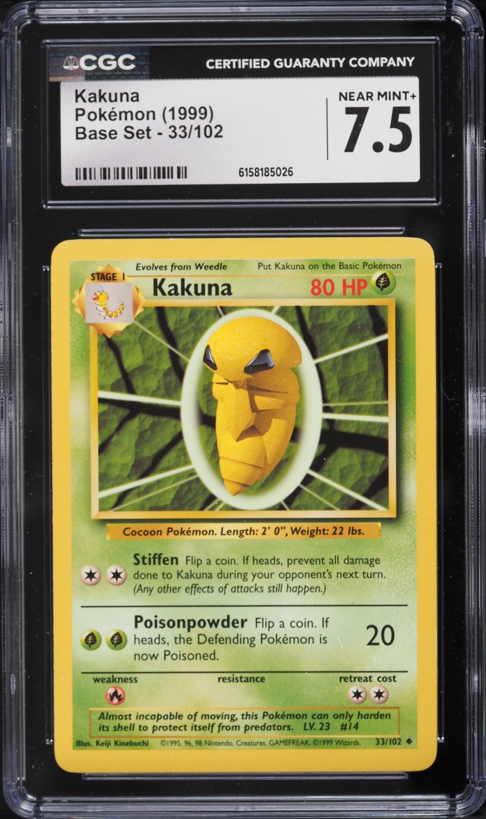1999 Pokemon Base Set Kakuna #33 CGC 7.5 NRMT+