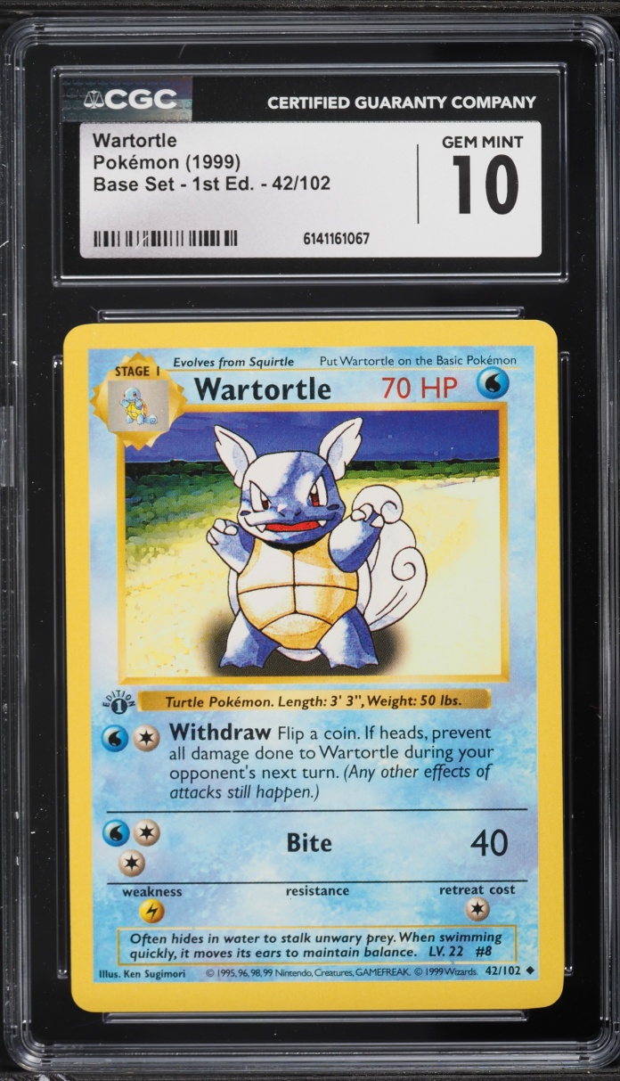 1999 Pokemon Base Set Shadowless 1st Edition Wartortle #42 CGC 10 GEM MINT