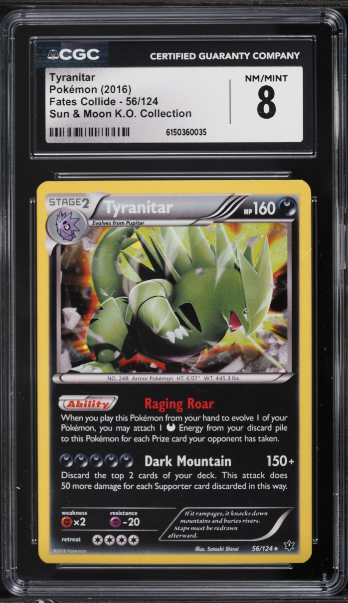 2016 Pokemon XY Fates Collide Sun & Moon Knock Out Collection Holo Tyranitar #56 CGC 8 NM-MT