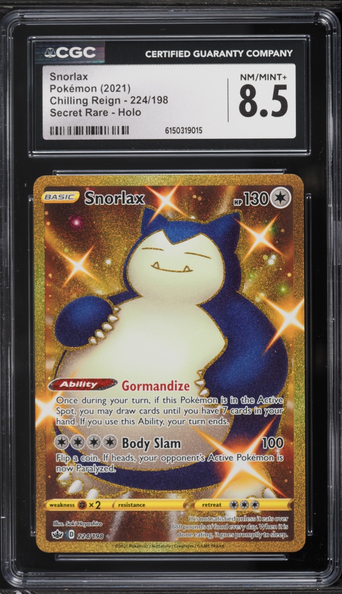 2021 Pokemon Sword & Shield Chilling Reign Gold Rare Snorlax #224 CGC 8.5 NM-MT+