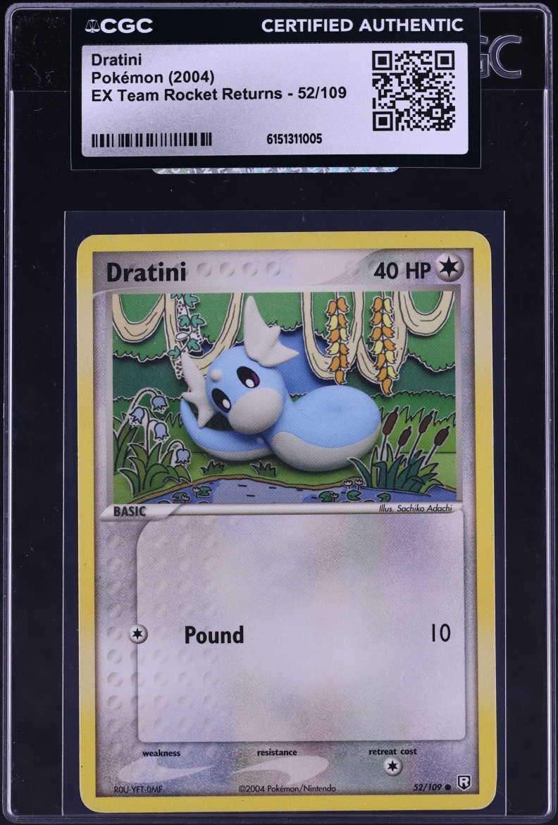 2004 Pokemon EX Team Rocket Returns Dratini #52 CGC AUTH