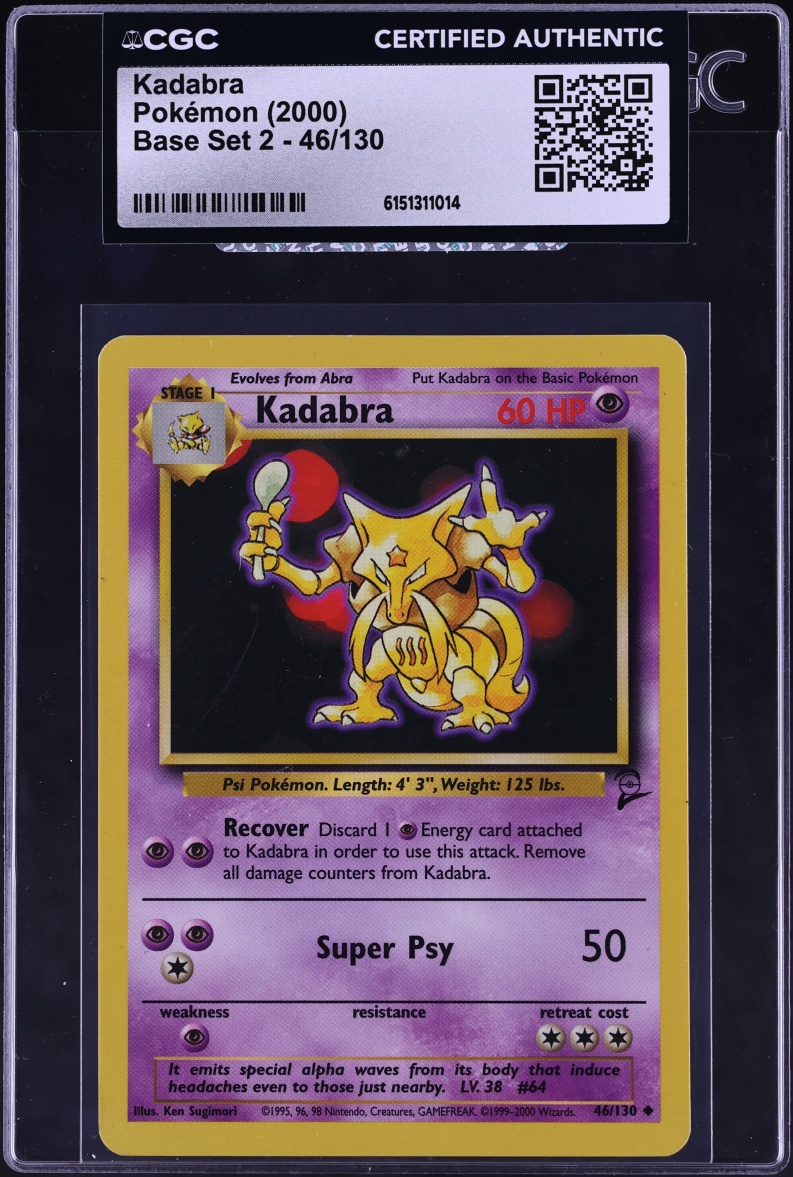 2000 Pokemon Base Set 2 Kadabra #46 CGC AUTH