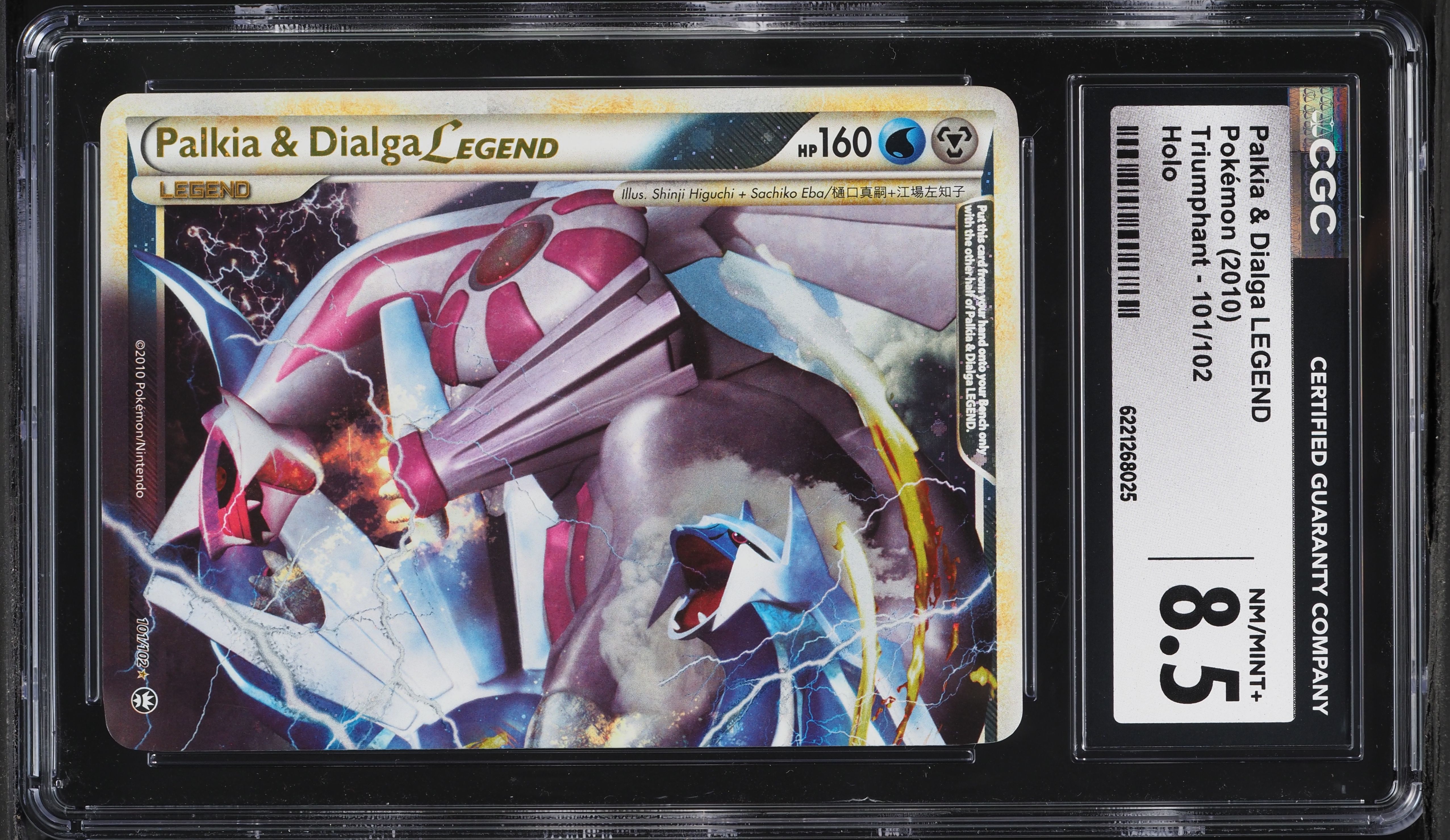 2010 Pokemon HeartGold & SoulSilver Triumphant Holo Palkia & Dialga Legend #101 CGC 8.5 NM-MT+