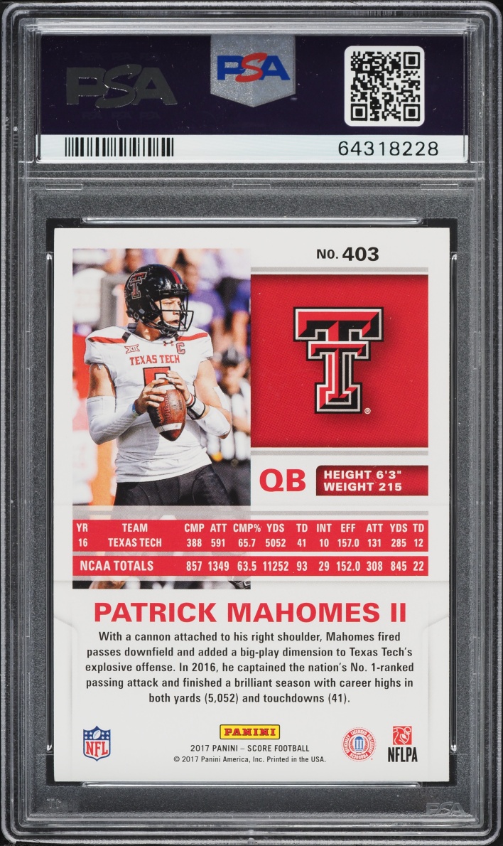 2017 Score Football Patrick Mahomes II ROOKIE #403 PSA 8 NM-MT