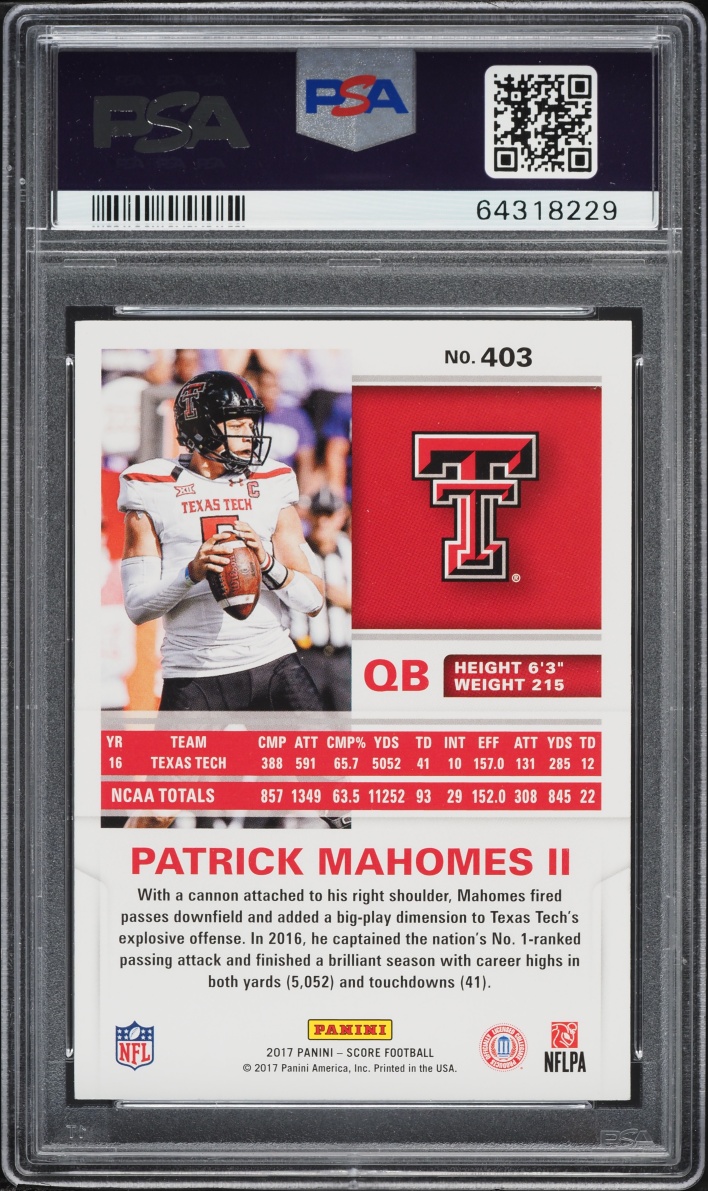 2017 Score Football Patrick Mahomes II ROOKIE #403 PSA 8 NM-MT