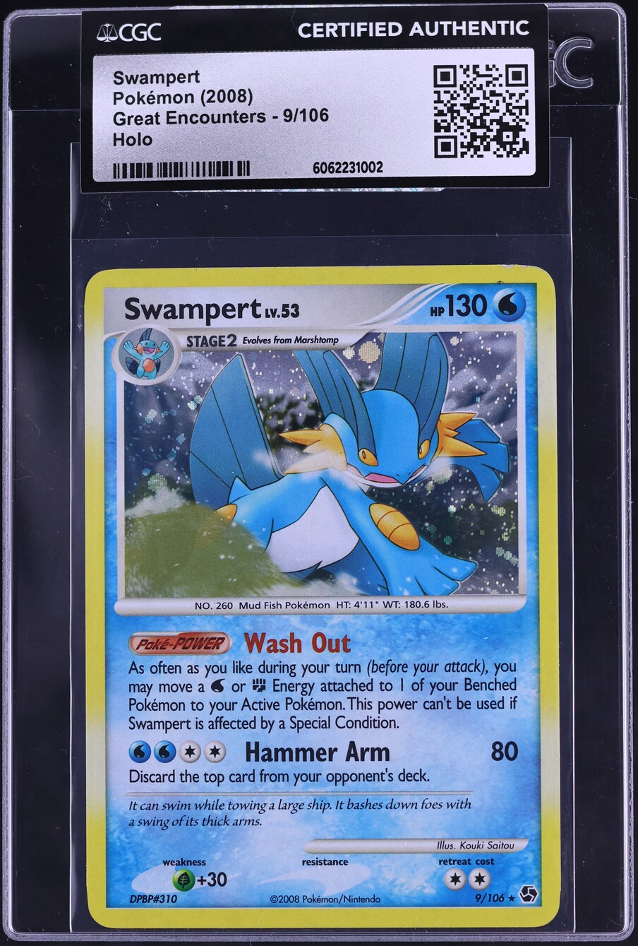 2008 Pokemon Diamond & Pearl Great Encounters Holo Swampert #9 CGC AUTH