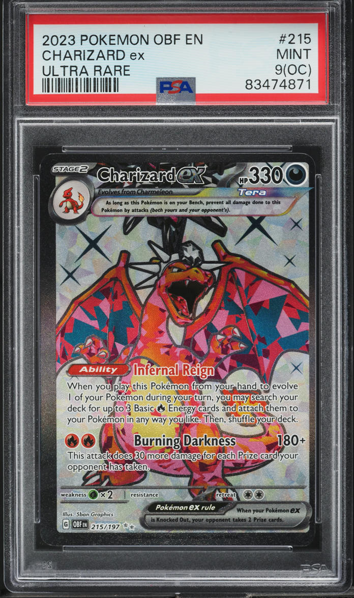 2023 Pokemon Scarlet & Violet Obsidian Flames Full Art Charizard ex #215 PSA 9(oc) MINT