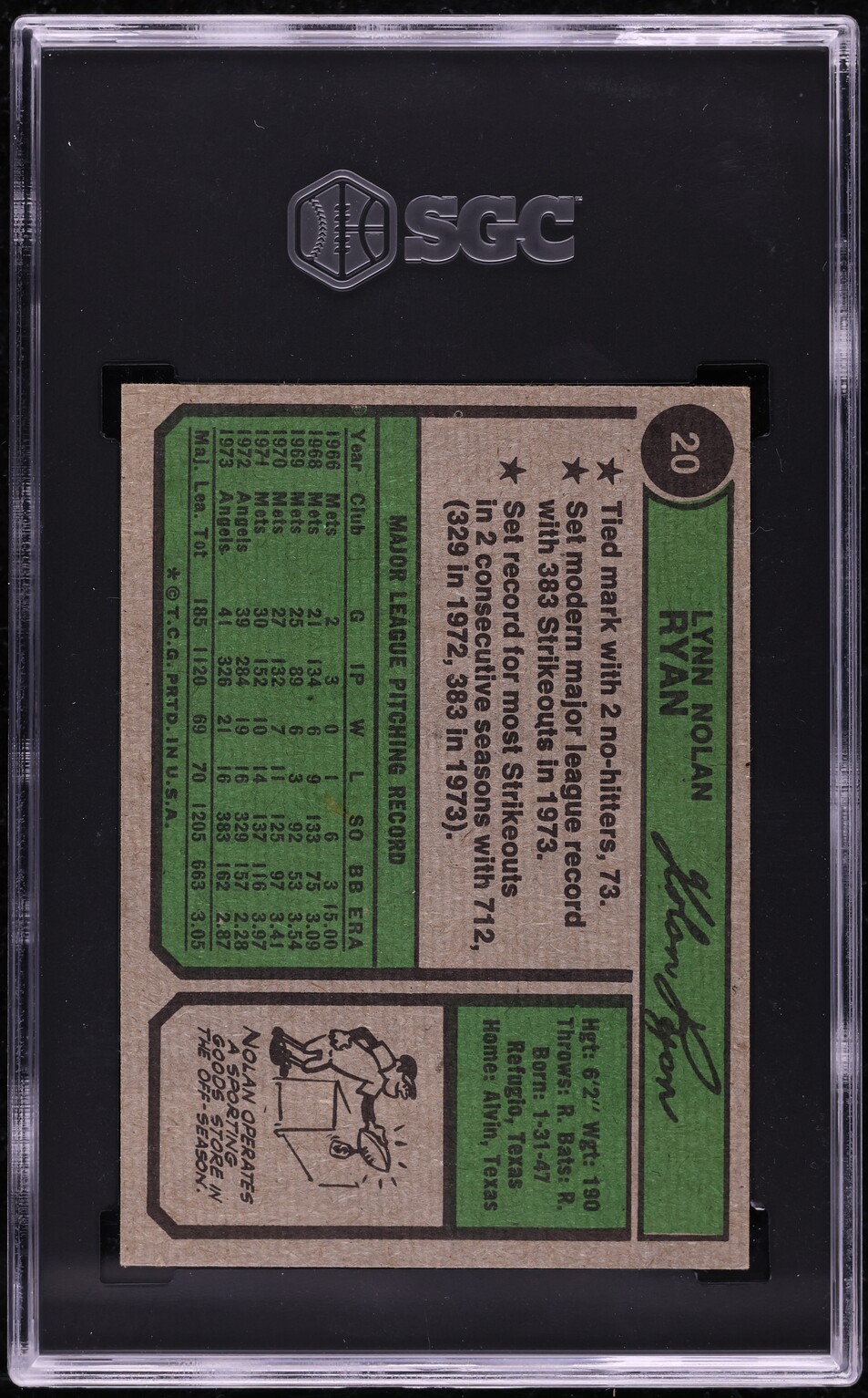 1974 Topps Nolan Ryan #20 SGC 6 EXMT