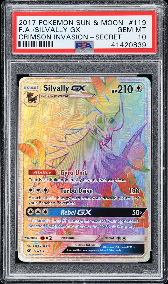 2017 Pokemon Sun & Moon Crimson Invasion Rainbow Rare Silvally GX #119 PSA 10 GEM MINT