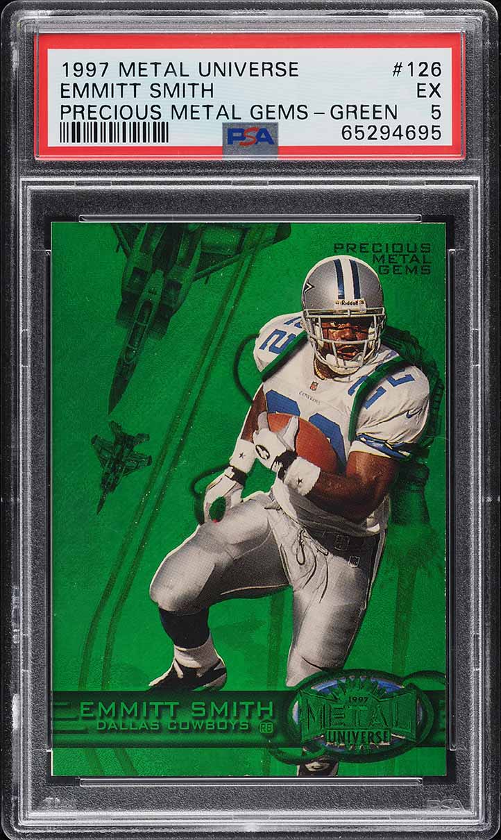 1997 Metal Universe Precious Metal Gems PMG Green Emmitt Smith 15/15 PSA 5 EX