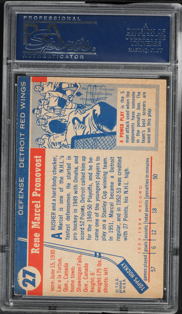 1954 Topps Hockey Marcel Pronovost #27 PSA 6 EXMT