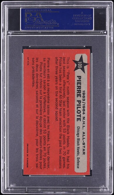 1964 Topps Hockey All Star Pierre Pilote #109 PSA 8 NM-MT