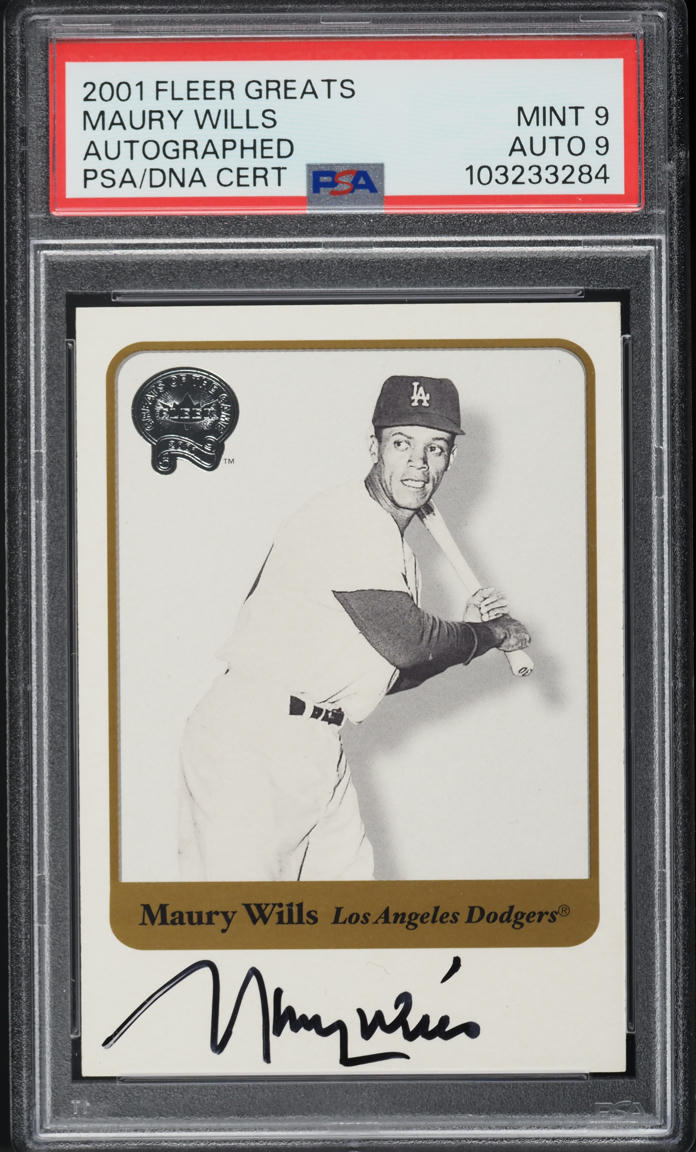 2001 Fleer Greats Maury Wills AUTO DNA 9 PSA 9 MINT