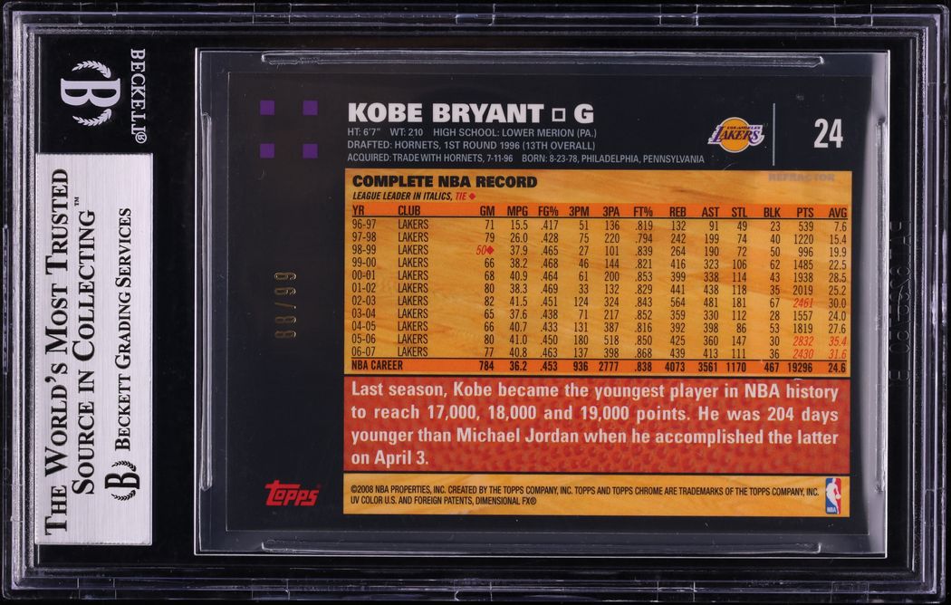 2007 Topps Chrome White Refractor Kobe Bryant /99 #24 BGS 9 MINT