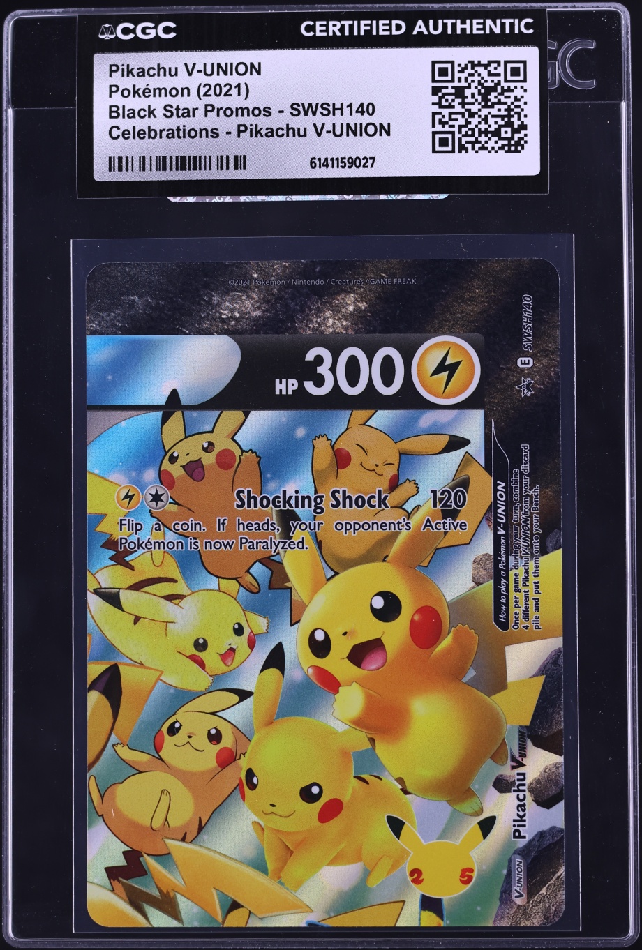 2021 Pokemon Sword & Shield Promo Celebrations Alt Art Pikachu V-UNION #SWSH140 CGC AUTH