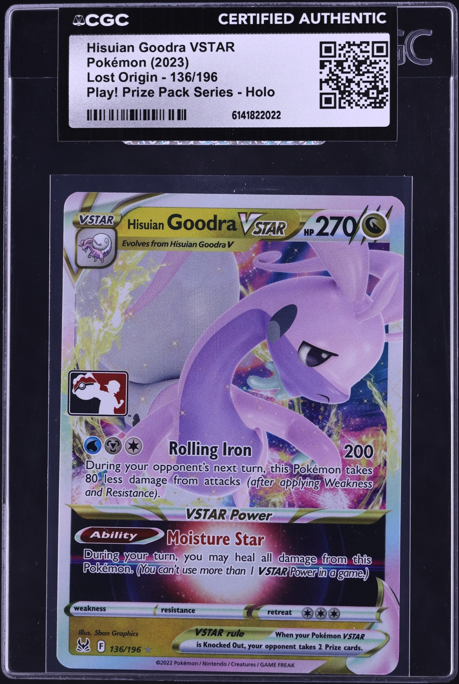 2023 Pokemon SWSH Lost Origin Play! Prize Pack Series Holo Hisuian Goodra VSTAR #136 CGC AUTH
