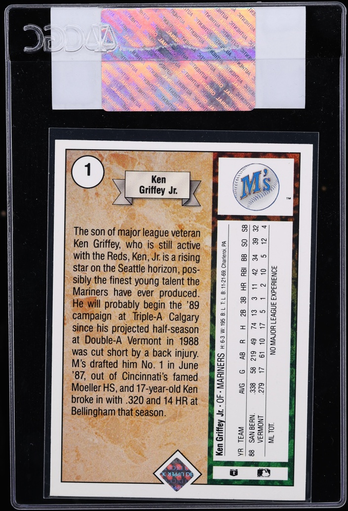 1989 Upper Deck Ken Griffey Jr. ROOKIE #1 CGC AUTH - Photo 2