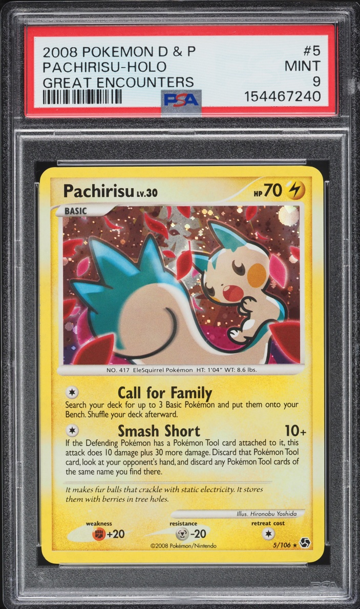 2008 Pokemon Diamond & Pearl Great Encounters Holo Pachirisu #5 PSA 9 MINT