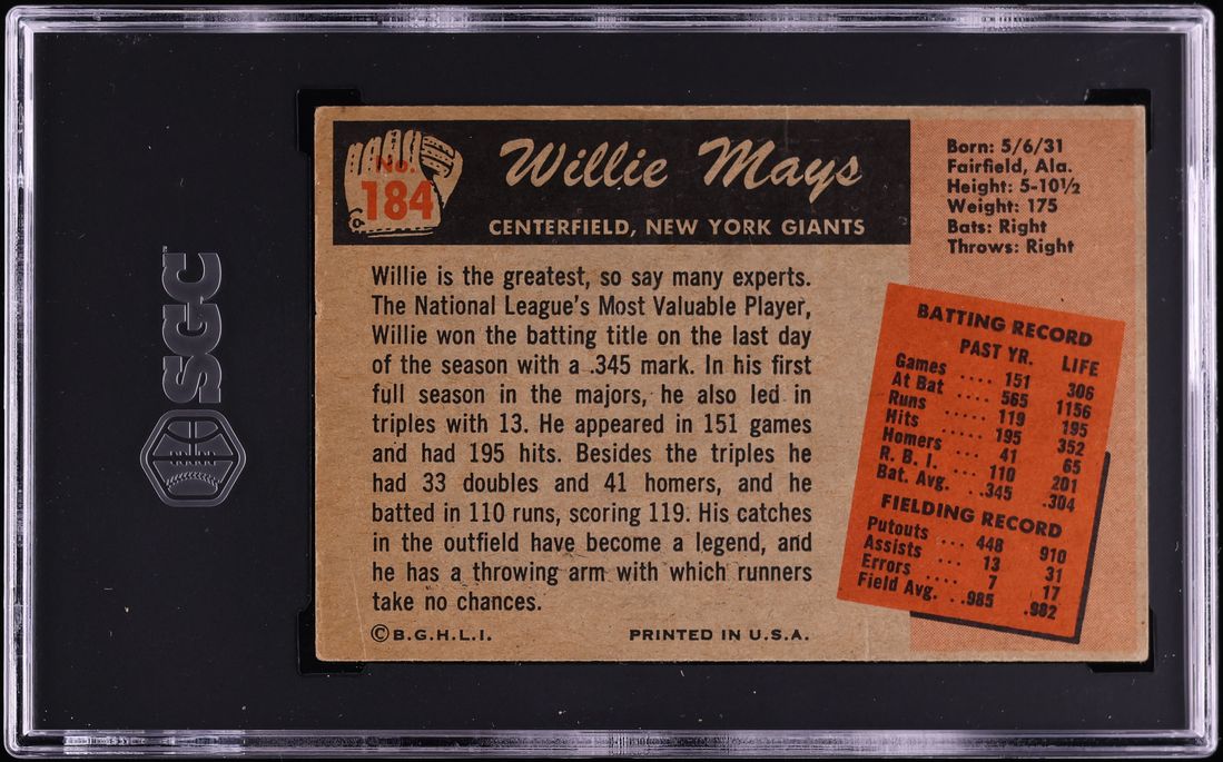1955 Bowman Willie Mays #184 SGC 1.5 FR