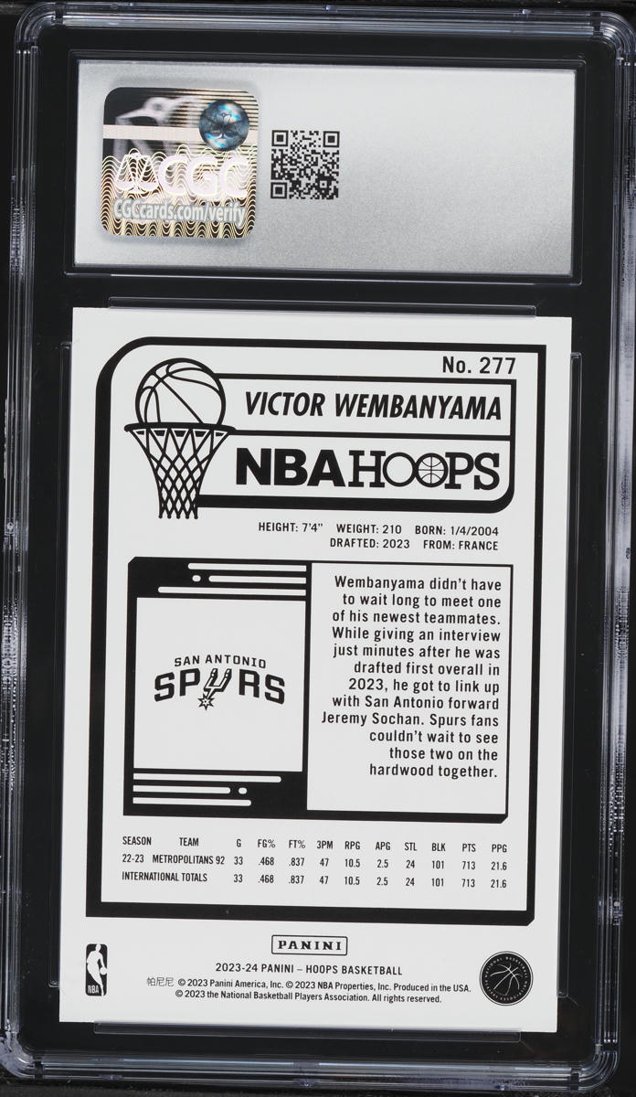 2023 Hoops Victor Wembanyama ROOKIE #277 CGC 9.5 MINT+