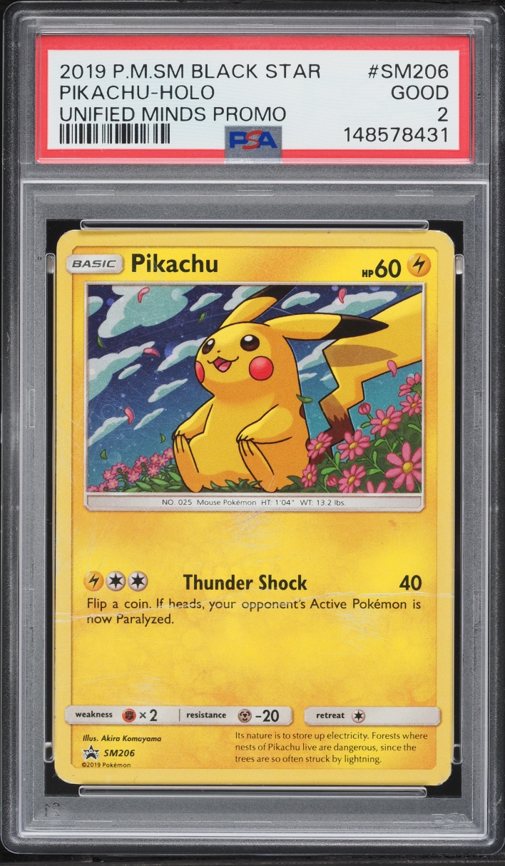 2019 Pokemon SM Black Star Promo Unified Minds Holo Pikachu #SM206 PSA 2 GD
