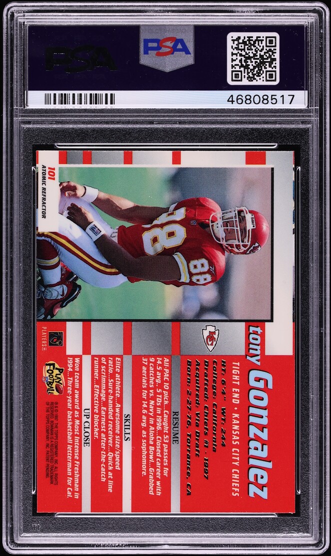 1997 Bowman's Best Atomic Refractor Tony Gonzalez ROOKIE #101 PSA 9 MINT