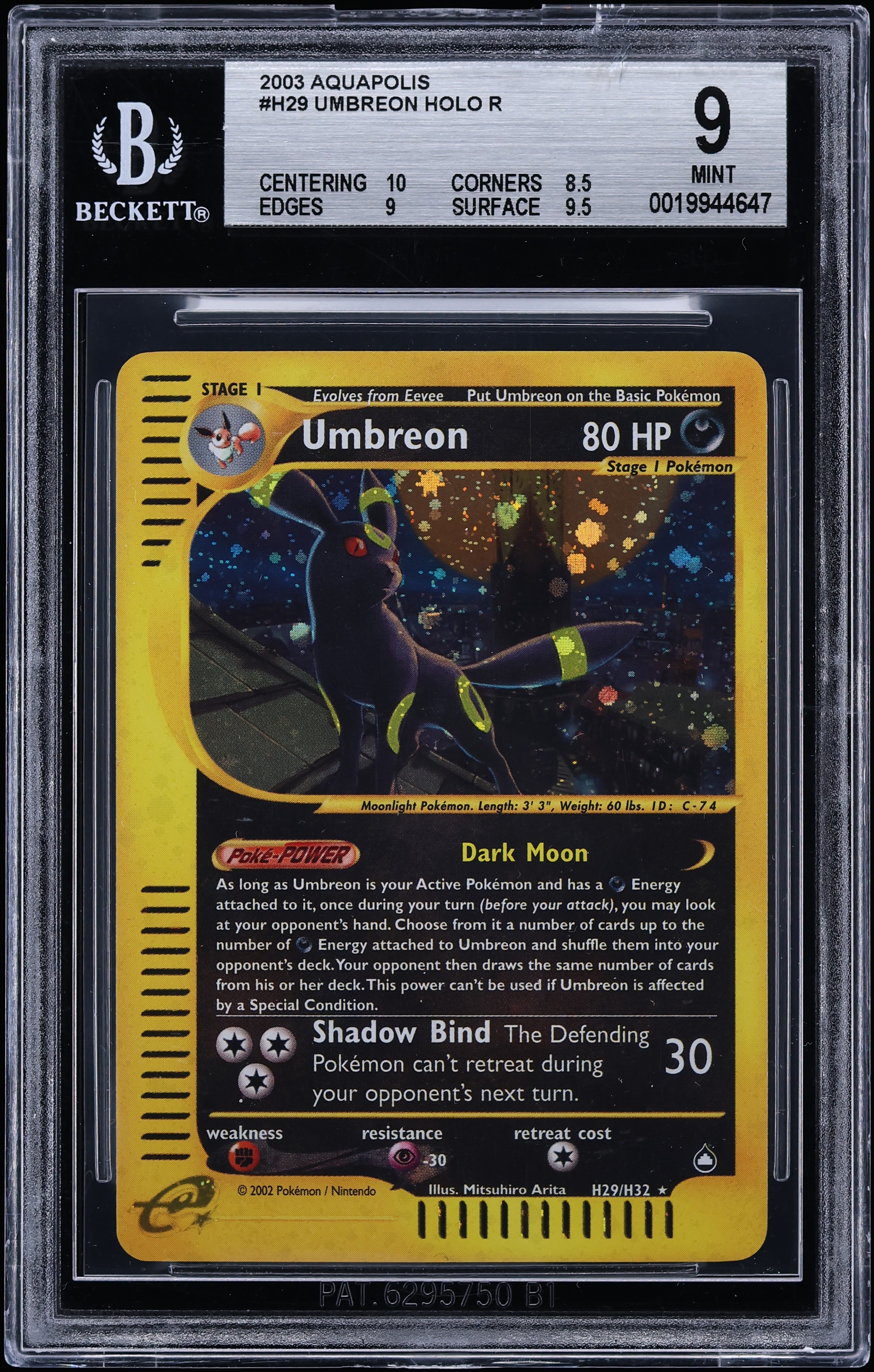 2003 Pokemon Aquapolis Holo Umbreon #H29 BGS 9 MINT