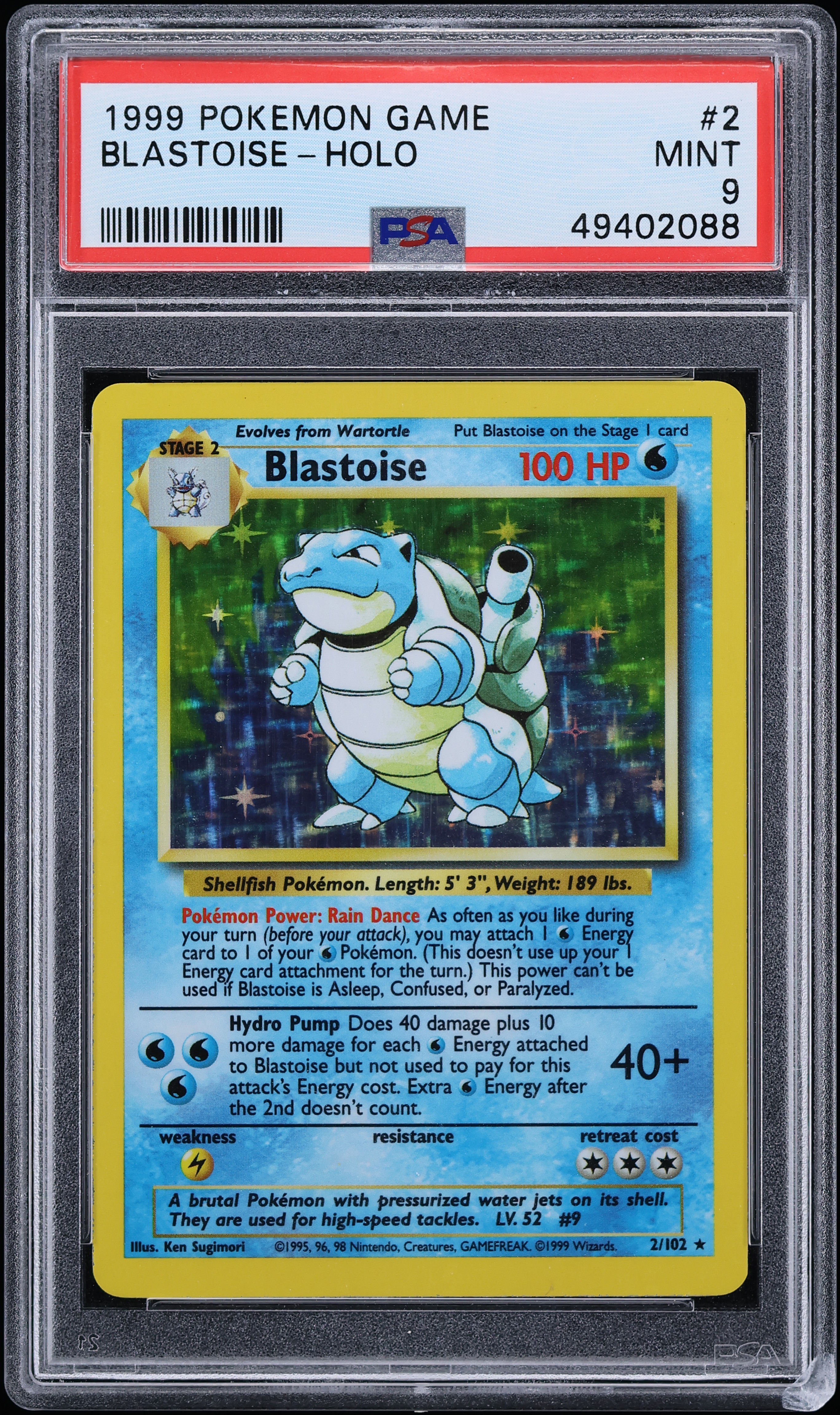 1999 Pokemon Base Set Holo Blastoise #2 PSA 9 MINT