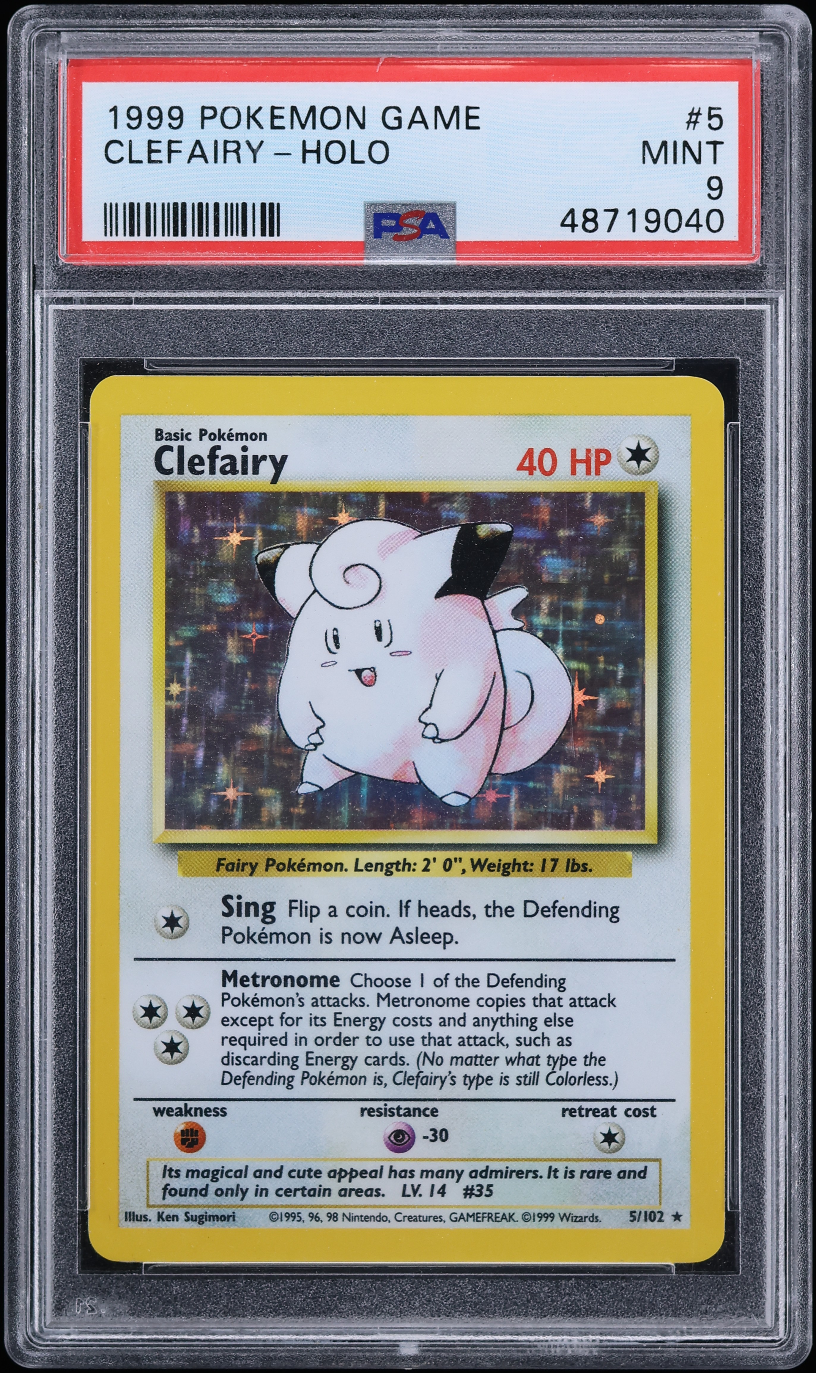 1999 Pokemon Base Set Holo Clefairy #5 PSA 9 MINT
