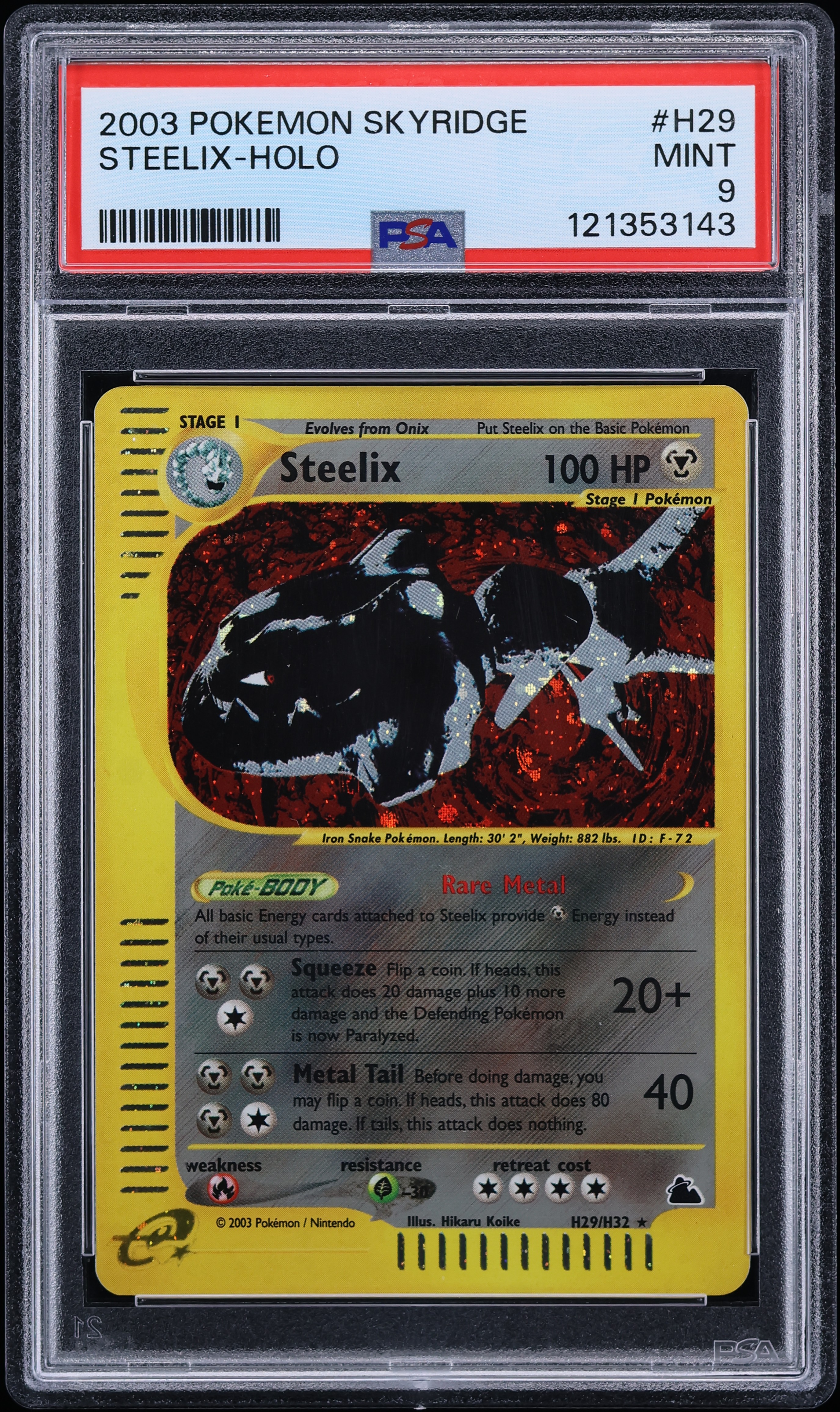 2003 Pokemon Skyridge Holo Steelix #H29 PSA 9 MINT