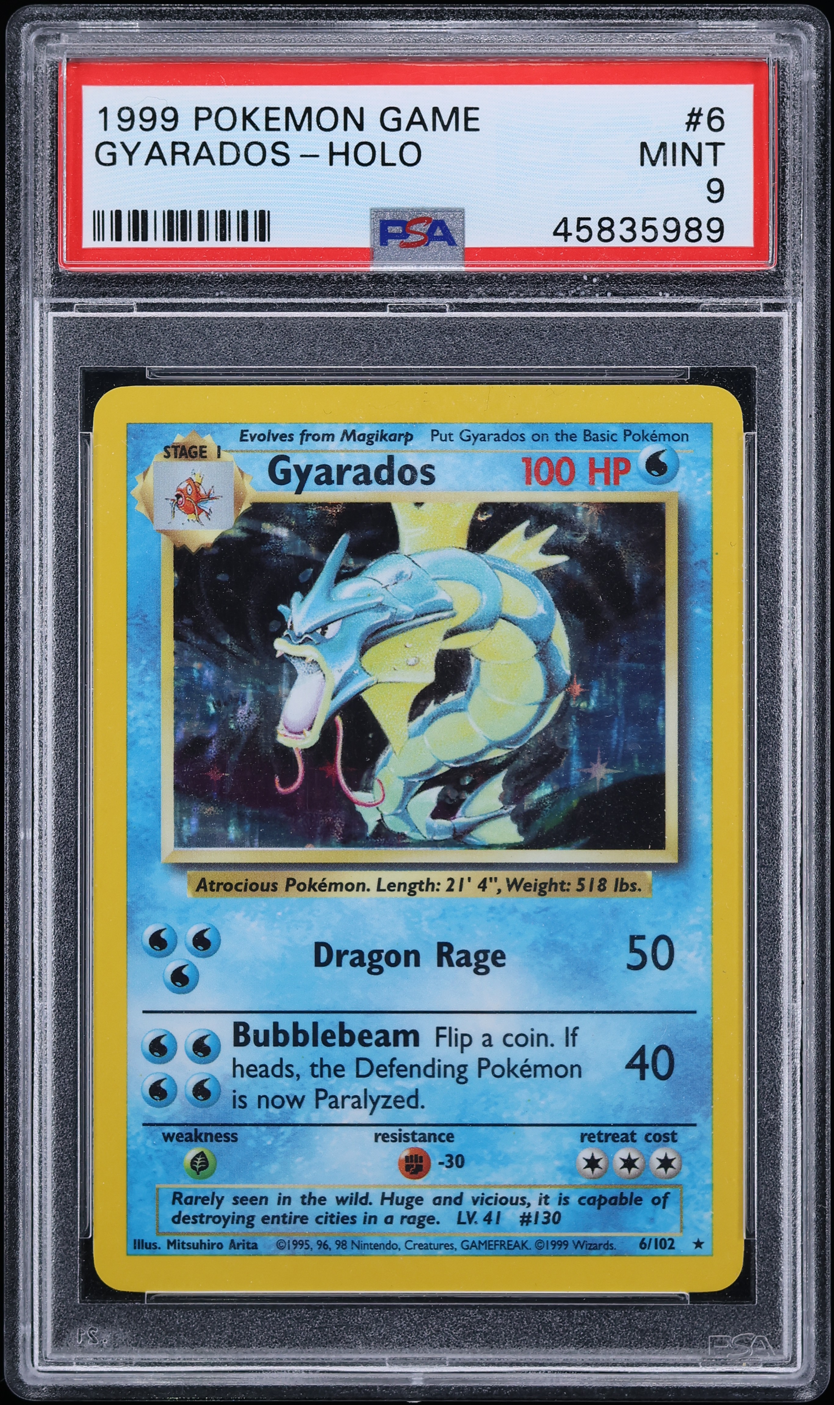 1999 Pokemon Base Set Holo Gyarados #6 PSA 9 MINT