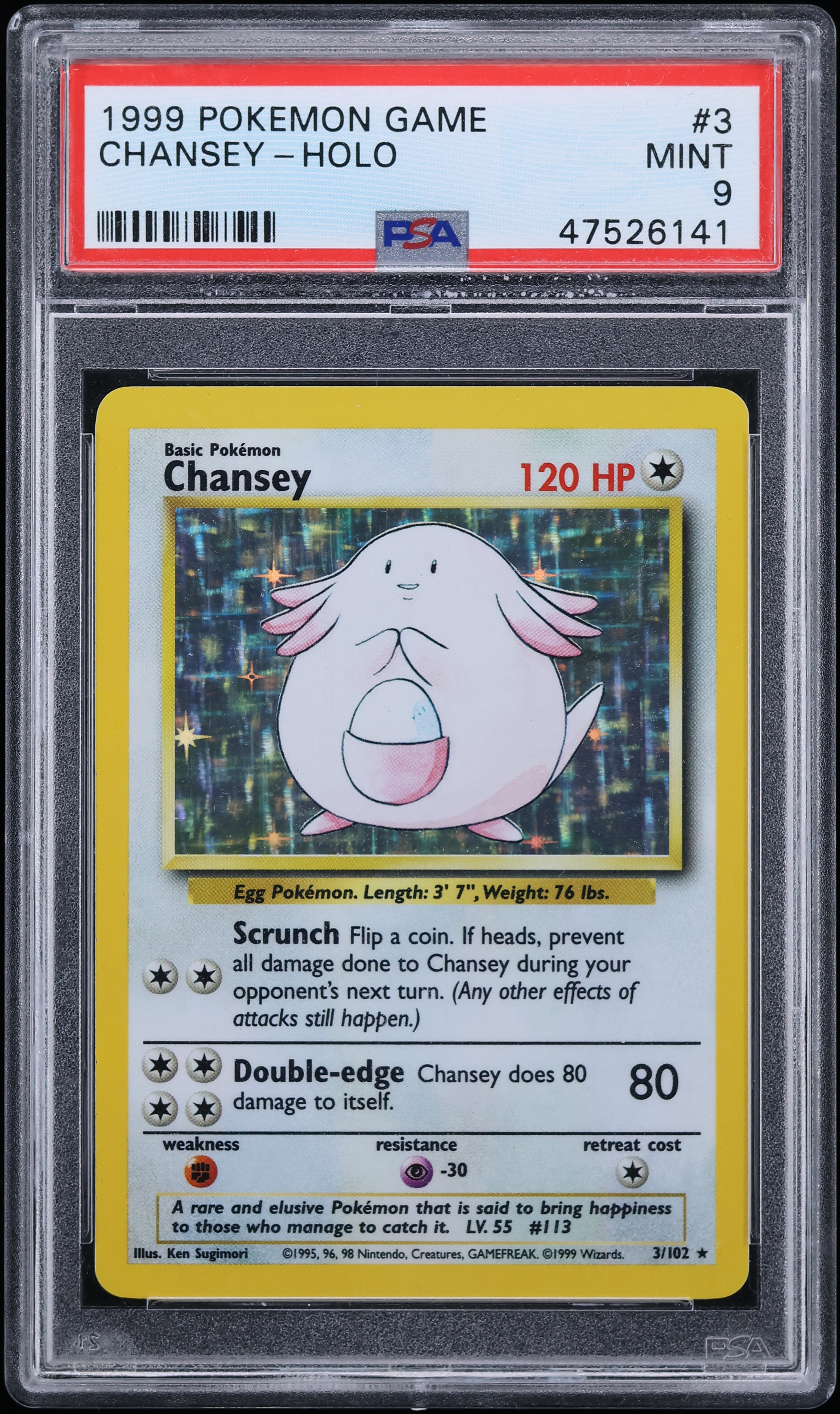 1999 Pokemon Base Set Holo Chansey #3 PSA 9 MINT