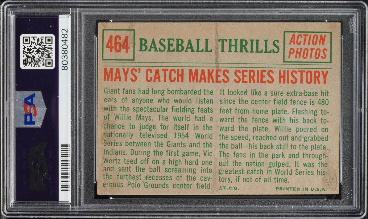 1959 Topps Willie Mays Catch Makes Series History #464 PSA 5 EX