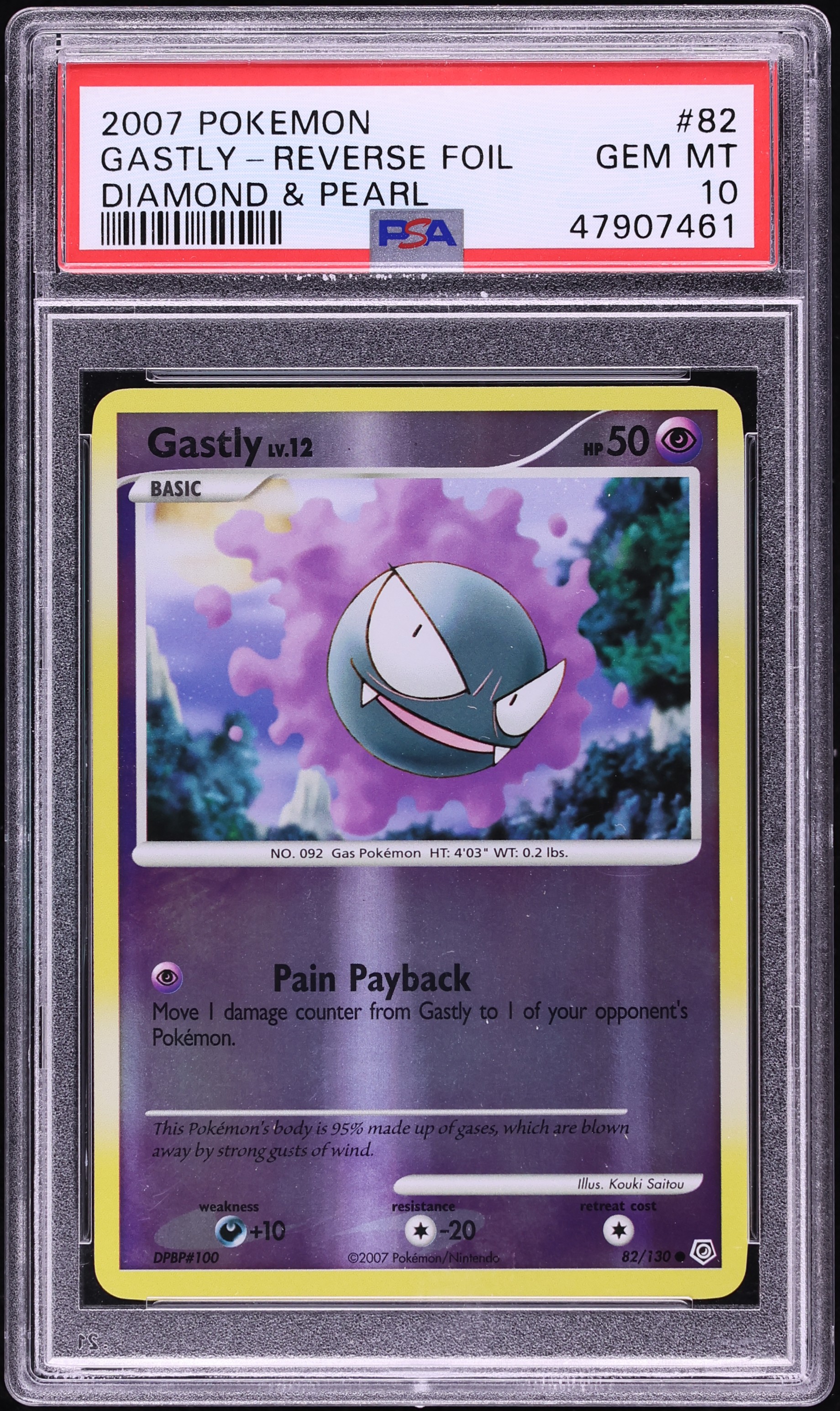 2007 Pokemon Diamond & Pearl Reverse Holo Gastly #82 PSA 10 GEM MINT