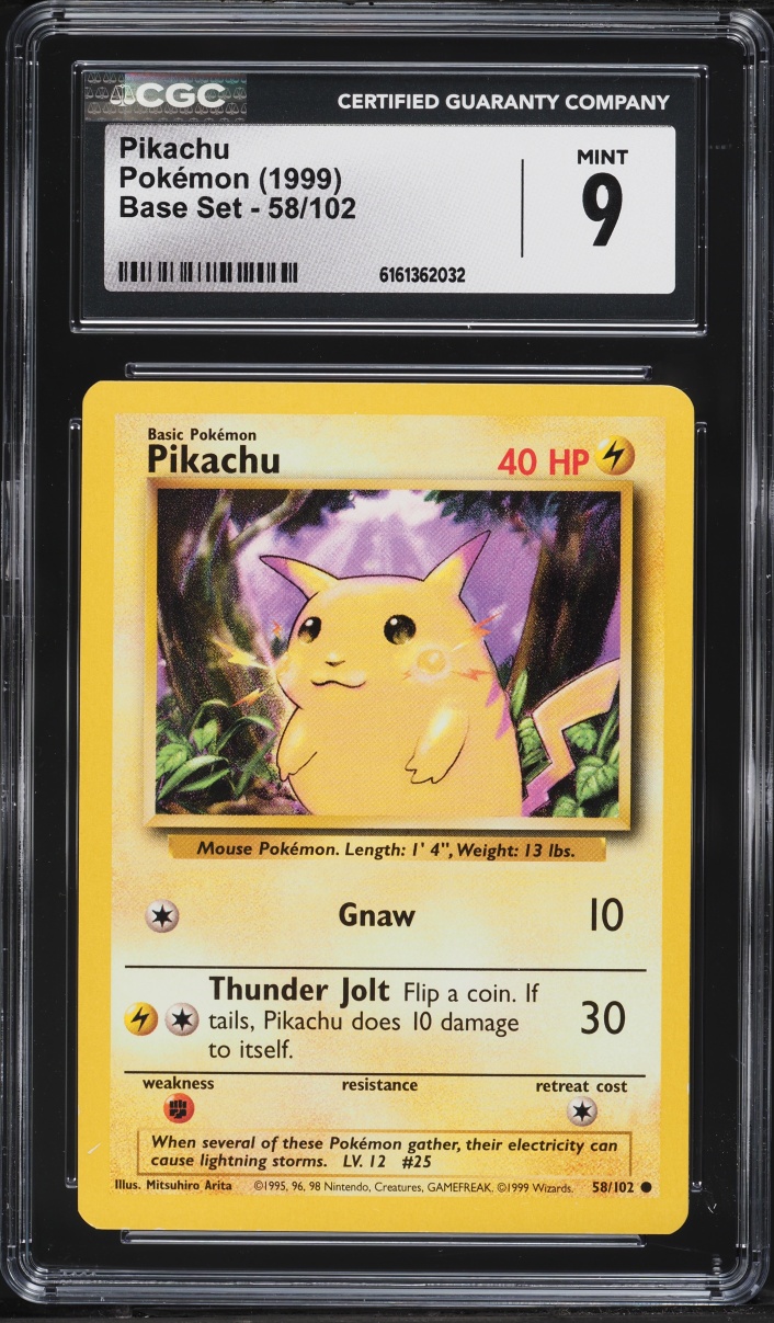 1999 Pokemon Base Set Yellow Cheeks Pikachu #58 CGC 9 MINT